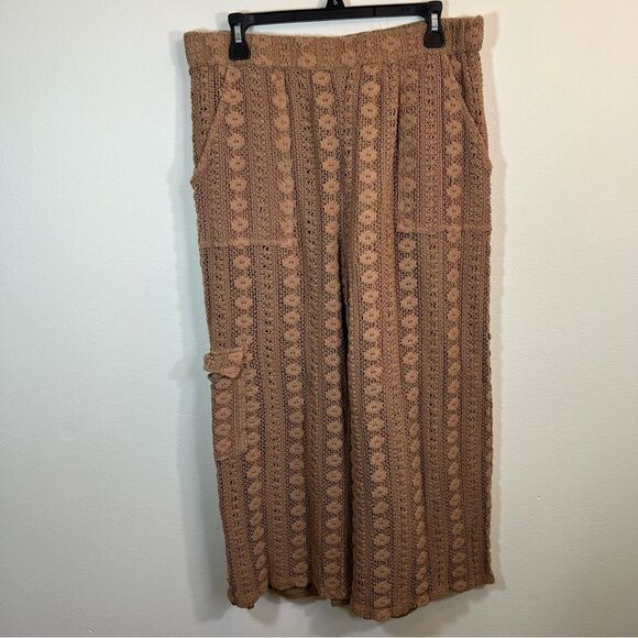 By Anthropologie Lace Cargo Pants Brown Knit Large - Picture 2 of 13